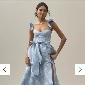 V. Chapman Veronica Corset Ruffle Side-Slit Dress